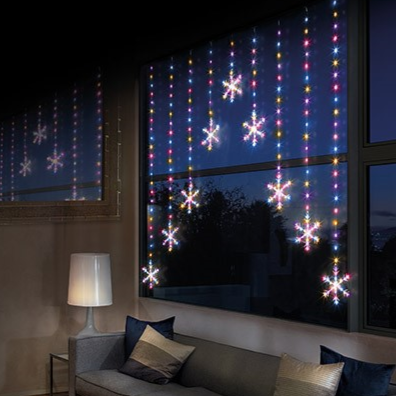 Rainbow Snowflake V-Shape Christmas Curtain Lights