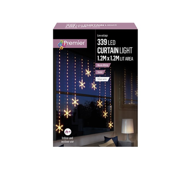 Warm White Snowflake V-Shape Christmas Curtain Lights