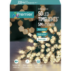 Premier TimeLights 50 Warm White LED Battery Operated String Lights