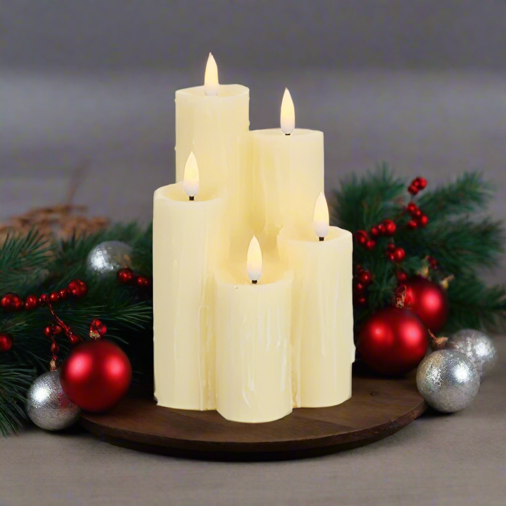 5 Piece FlickaBrights LED Melted Edge Wax Christmas Candles