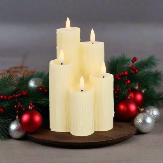 5 Piece FlickaBrights LED Melted Edge Wax Christmas Candles