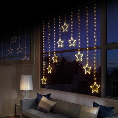 Warm White Star V-Shaped Christmas Curtain Lights