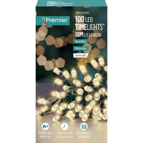 Premier TimeLights 100 Warm White LED Battery Operated Christmas String Lights