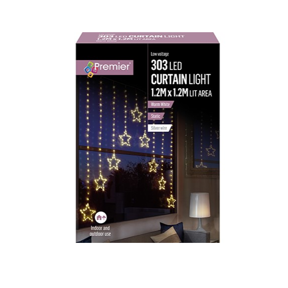 Warm White Star V-Shaped Christmas Curtain Lights