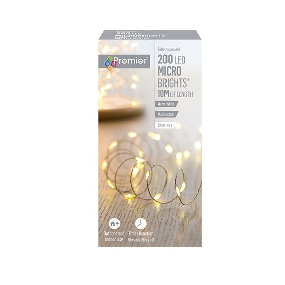 200 Warm White Microbright LED Pin Wire Christmas Lights