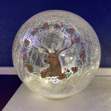 Load image into Gallery viewer, Crackle Effect Lit 15cm Ball with Reindeer Head Print Battery Operated

