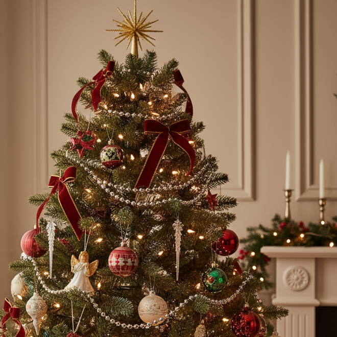 Silver Bead Christmas Garland 10m