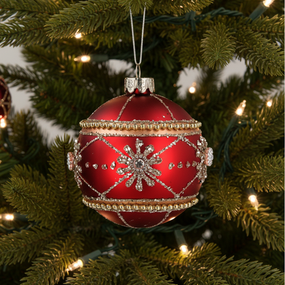 Red Diamante Glass Christmas Tree Bauble