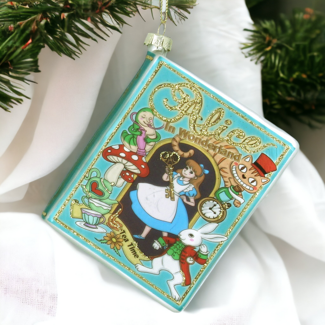 Alice in Wonderland Glass Book Christmas Tree Decoration