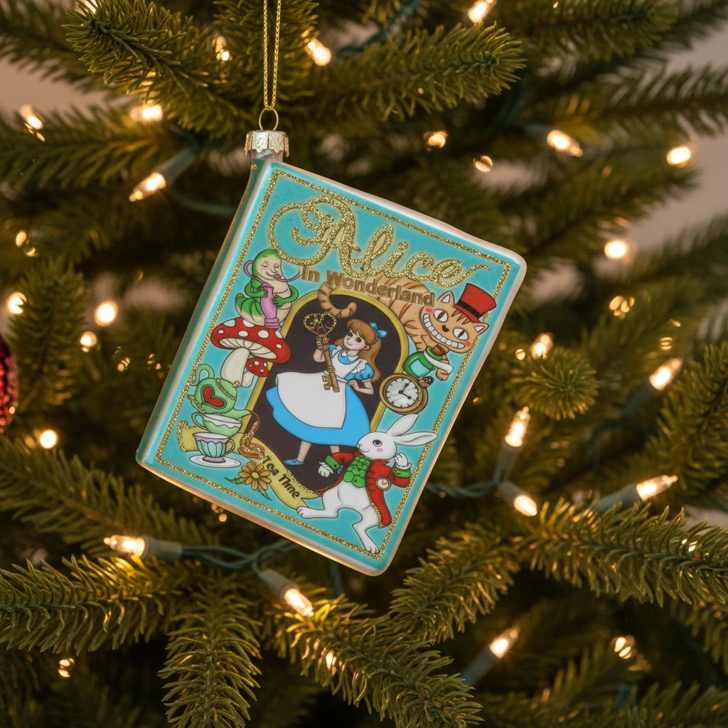 Alice in Wonderland Glass Book Christmas Tree Decoration