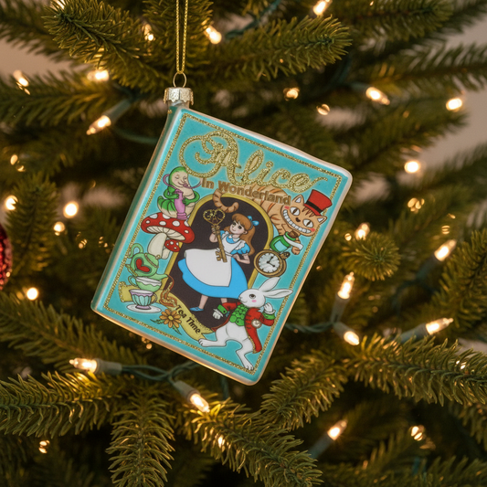 Alice in Wonderland Glass Book Christmas Tree Decoration