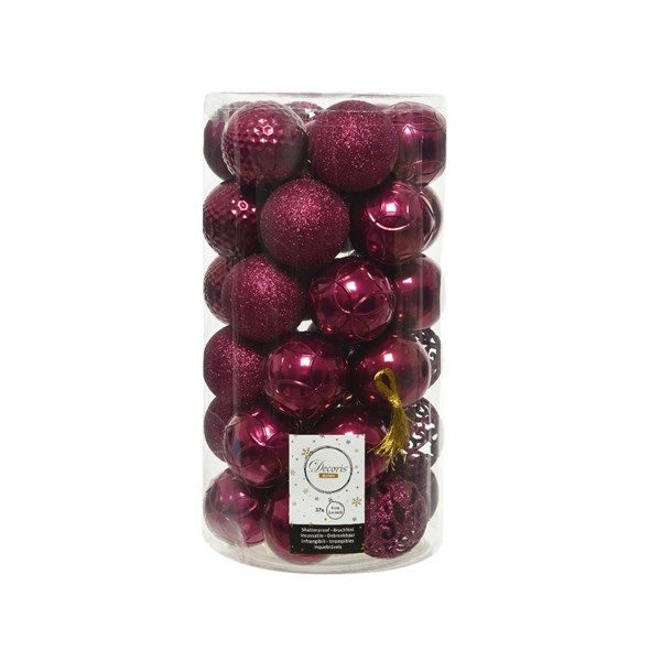 Set of 37 Mixed Christmas Magenta 6cm Baubles