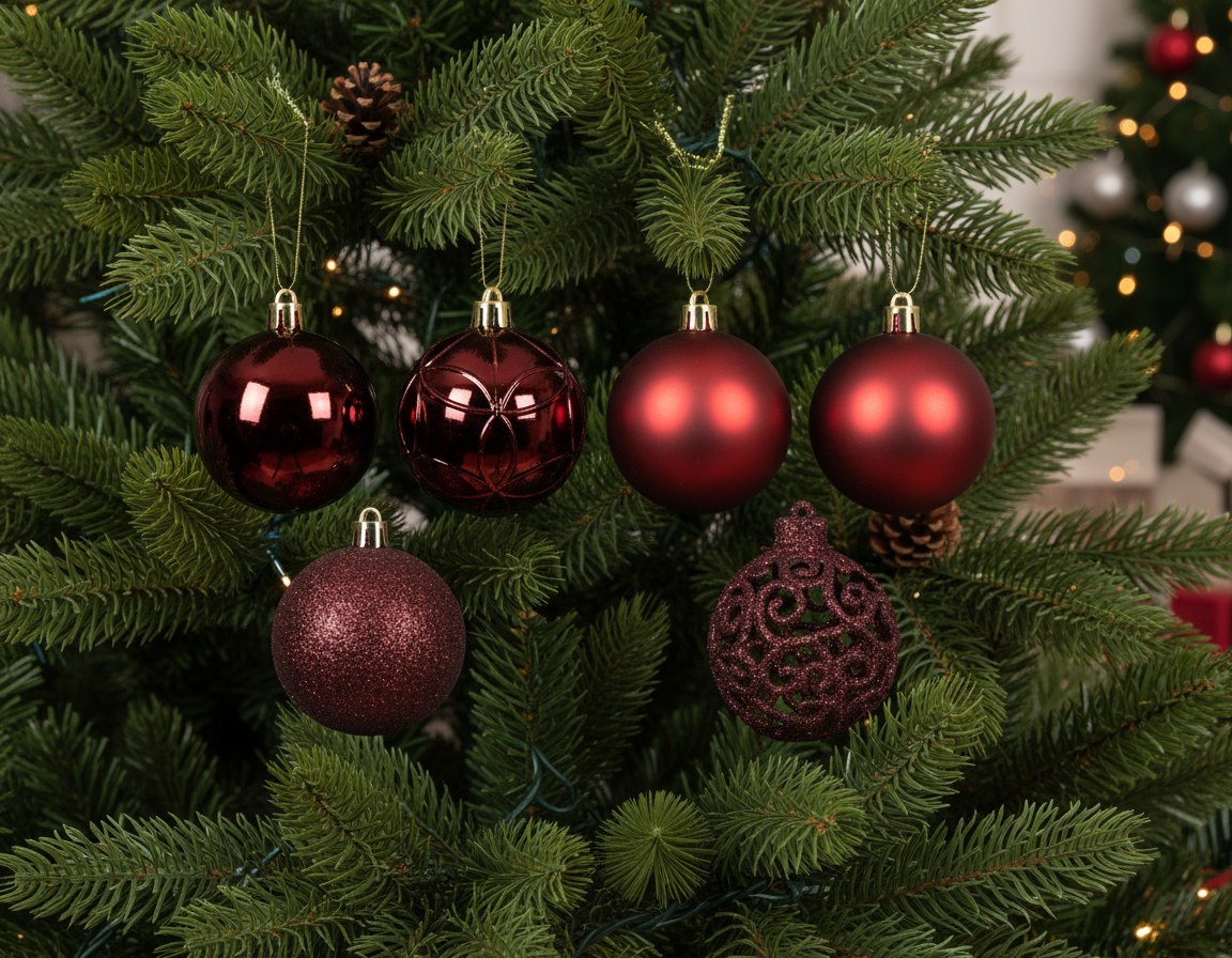 Set of 35 Mixed Oxblood Red 6cm Christmas Baubles