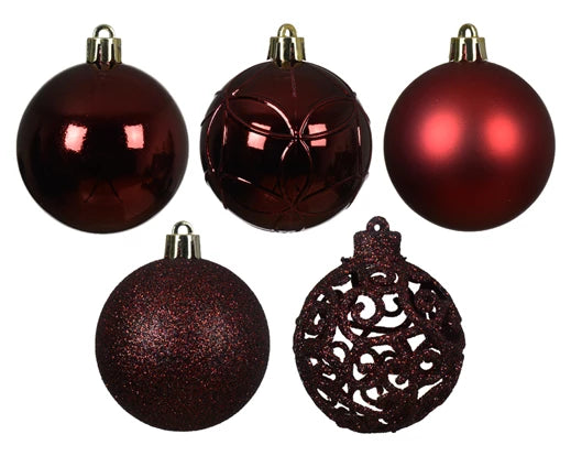 Set of 35 Mixed Oxblood Red 6cm Christmas Baubles