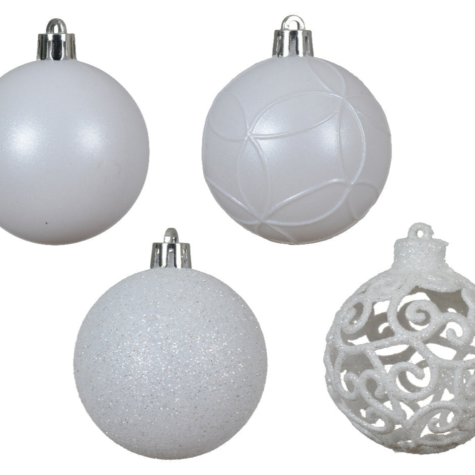 Set of 35 Mixed Winter White 6cm Christmas Bauble