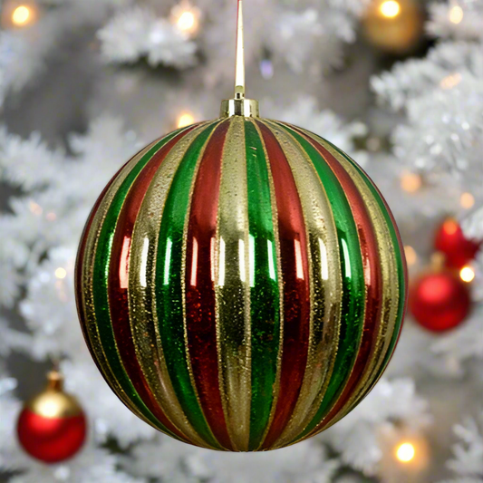 Striped Christmas ball ornament on a white background