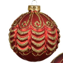 Red and Gold Pattern Glass Bauble Assorted