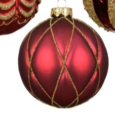 Red and Gold Pattern Glass Bauble Assorted