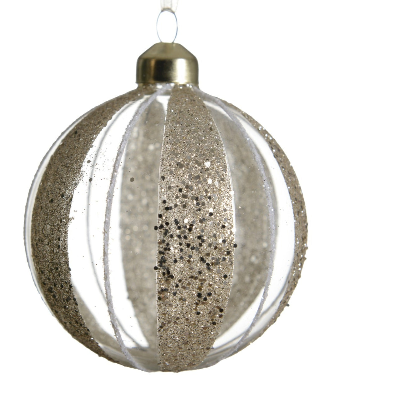 Gold Glitter Stripe Transparent Glass Christmas Bauble