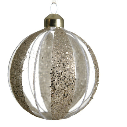 Gold Glitter Stripe Transparent Glass Christmas Bauble