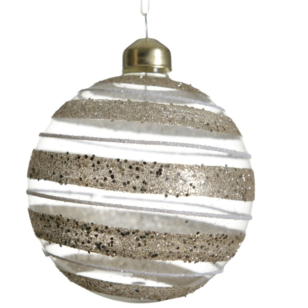 Gold Glitter Stripe Transparent Glass Christmas Bauble