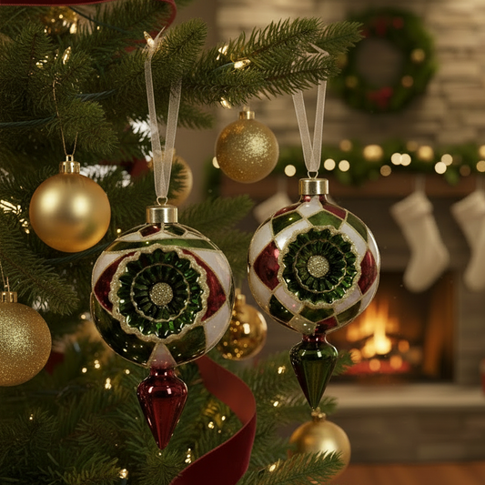 Retro Harlequin Pattern Glass Christmas Bauble
