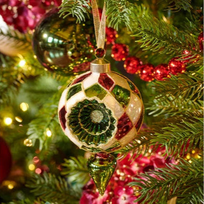 Retro Harlequin Pattern Glass Christmas Bauble