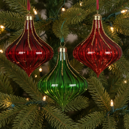 Teardrop Coloured Glass Christmas Bauble Assorted