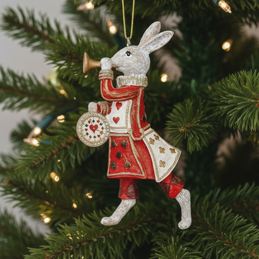 White Rabbit with Trumpet Christmas Hanging Decoration