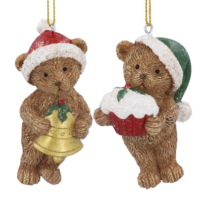 Teddy in Santa Hat Hanging Christmas Decoration Assorted
