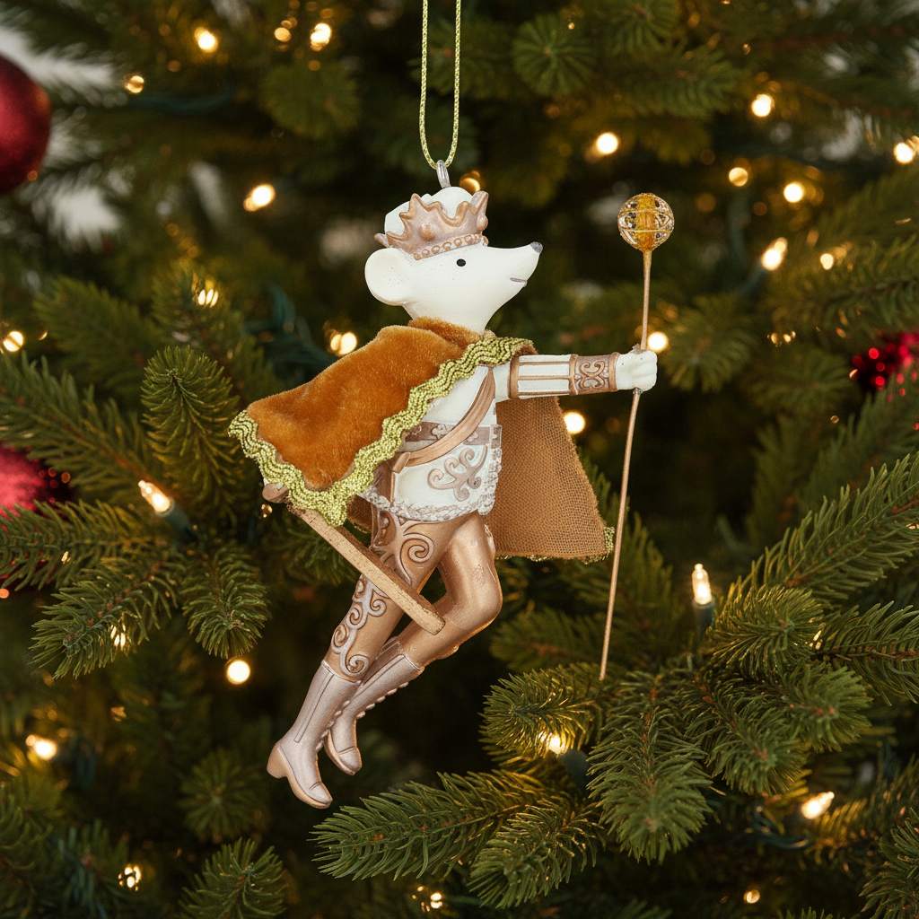 Cream and Gold Soldier Mouse Hanging Christmas Decoration