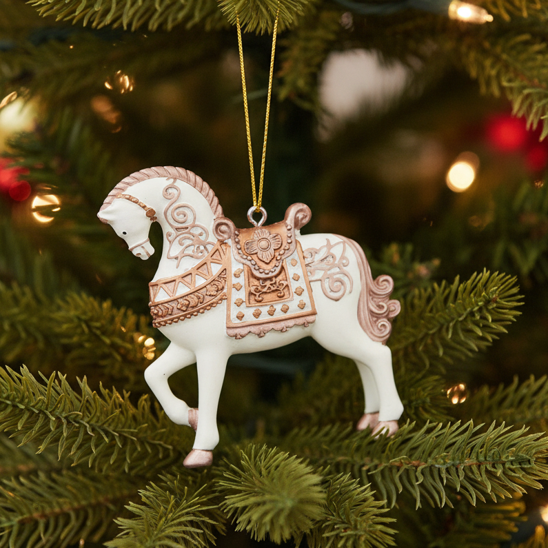 Cream and Gold Horse Hanging Christmas Decoration