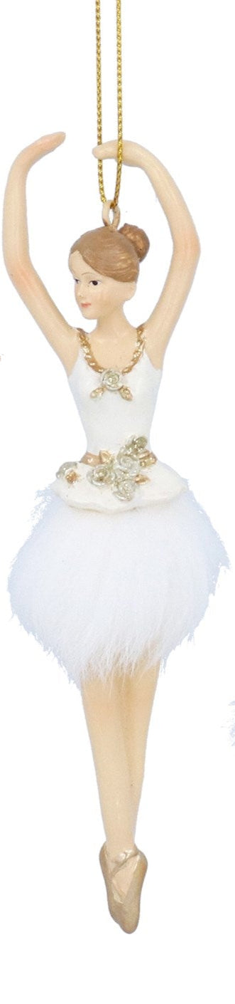 Cream and Gold Ballerina with Feather Tutu Hanging Christmas Decoration