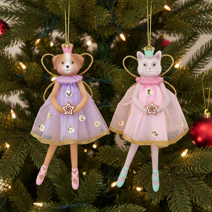 Cat and Dog Ballerina Fairy Christmas Hanging Decoration