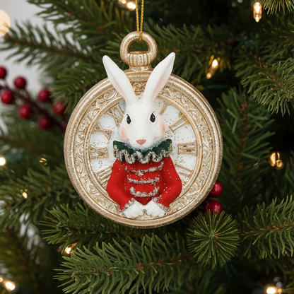 White Rabbit in Pocket Watch Christmas Hanging Decoration
