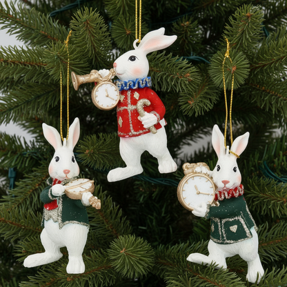 White Rabbit with Clock Instrument Hanging Christmas Decoration