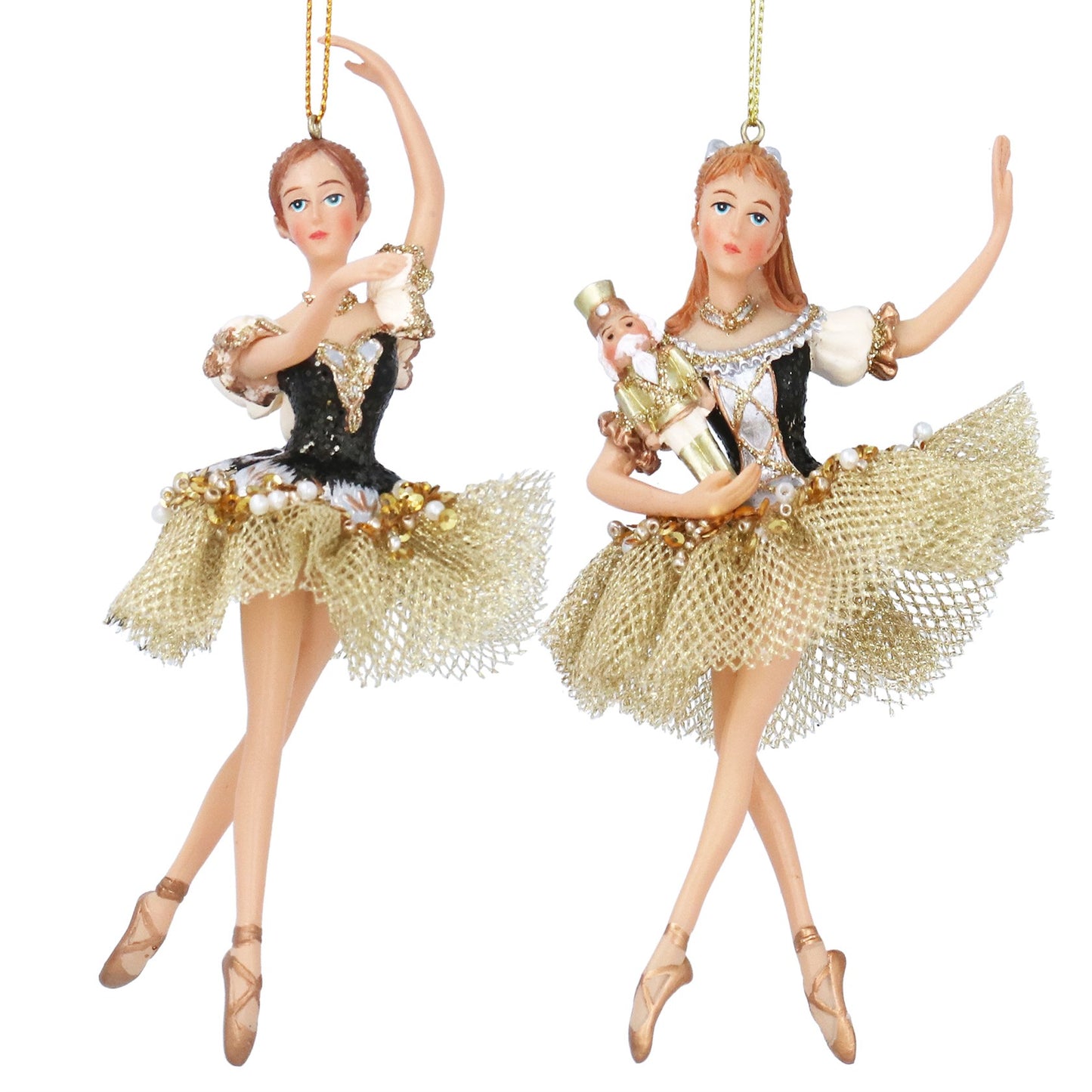 Black and Gold Nutcracker's Clara and Sugar Plum Fairy Hanging Decoration