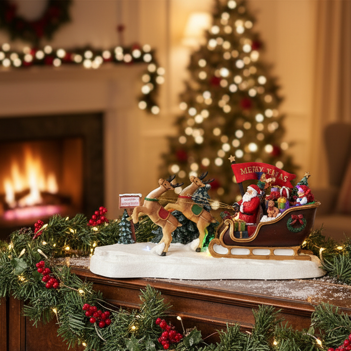 Luville Christmas Santa and Sleigh LED Lit Animated Decoration