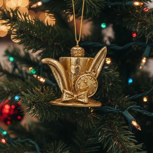 Gold Mad Hatter Hat Hanging Christmas Tree Decoration