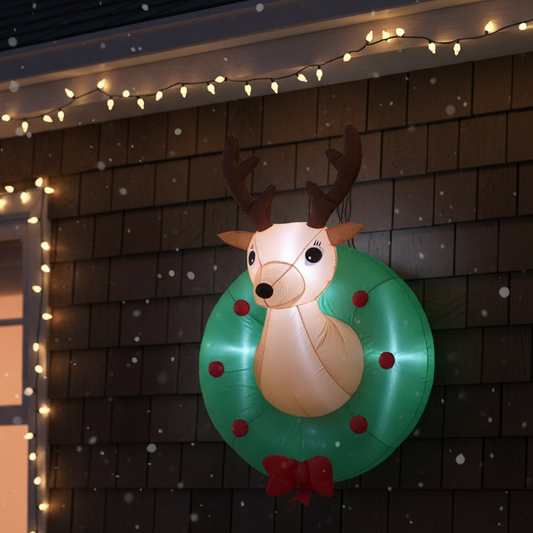Christmas Reindeer Head Wreath Inflatable Display Decoration