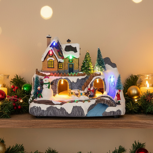 Luville Christmas Village Mountain Scene Animated Decoration