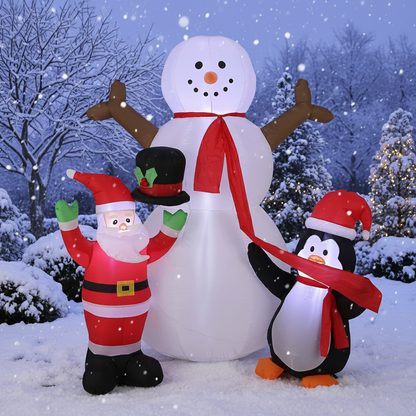 Santa Snowman and Penguin Light Up Inflatable Display Decoration