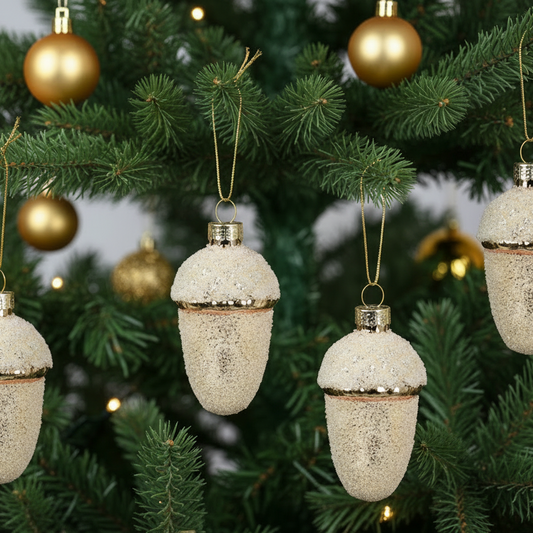 Gold Glass Acorns Set of 6 Christmas Tree Bauble