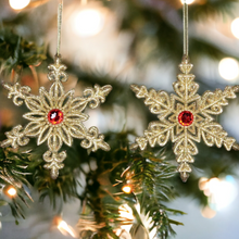 Load image into Gallery viewer, Set of 2 Gold Glitter Snowflake Hanging Christmas Decoration
