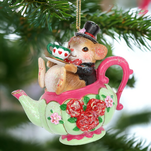 Dormouse in Teapot Hanging Christmas Decoration