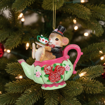 Dormouse in Teapot Hanging Christmas Tree Decoration