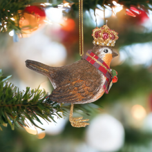 Load image into Gallery viewer, Christmas Robin with Crown Hanging Decoration
