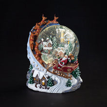 Load image into Gallery viewer, Christmas Snow Globe with Santa and Sleigh over the Village
