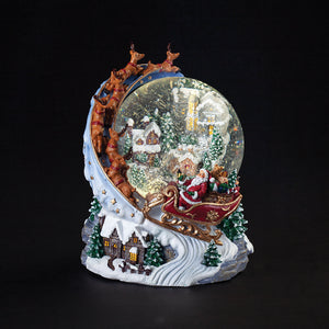 Christmas Snow Globe with Santa and Sleigh over the Village