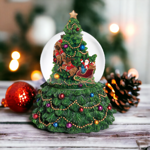 Musical Christmas Tree Globe with Rotating Santa Sleigh